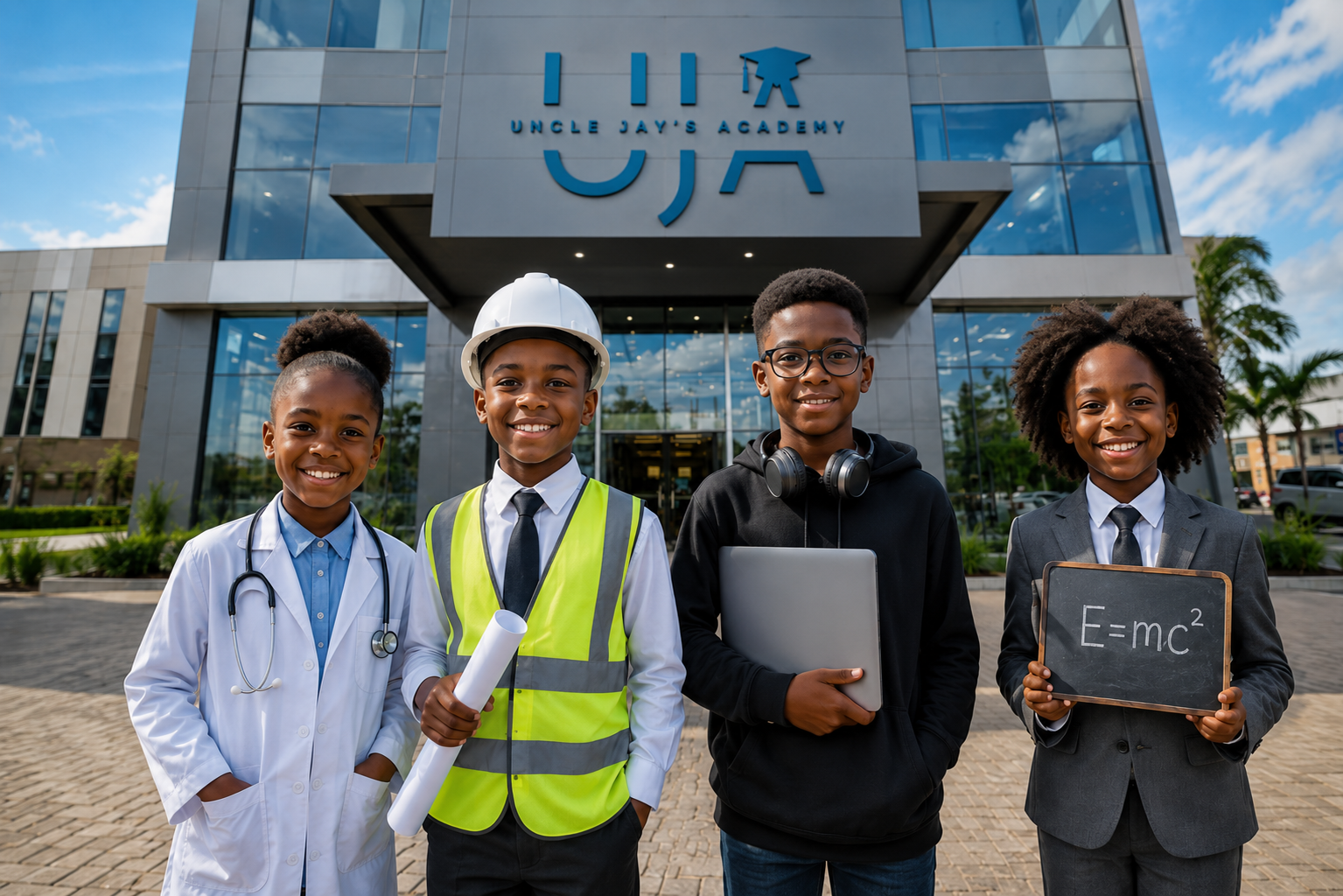 Children standing outside Uncle Jay's Academy